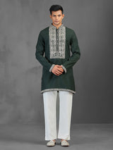Dark green cotton silk kurta suit for wedding ceremonies