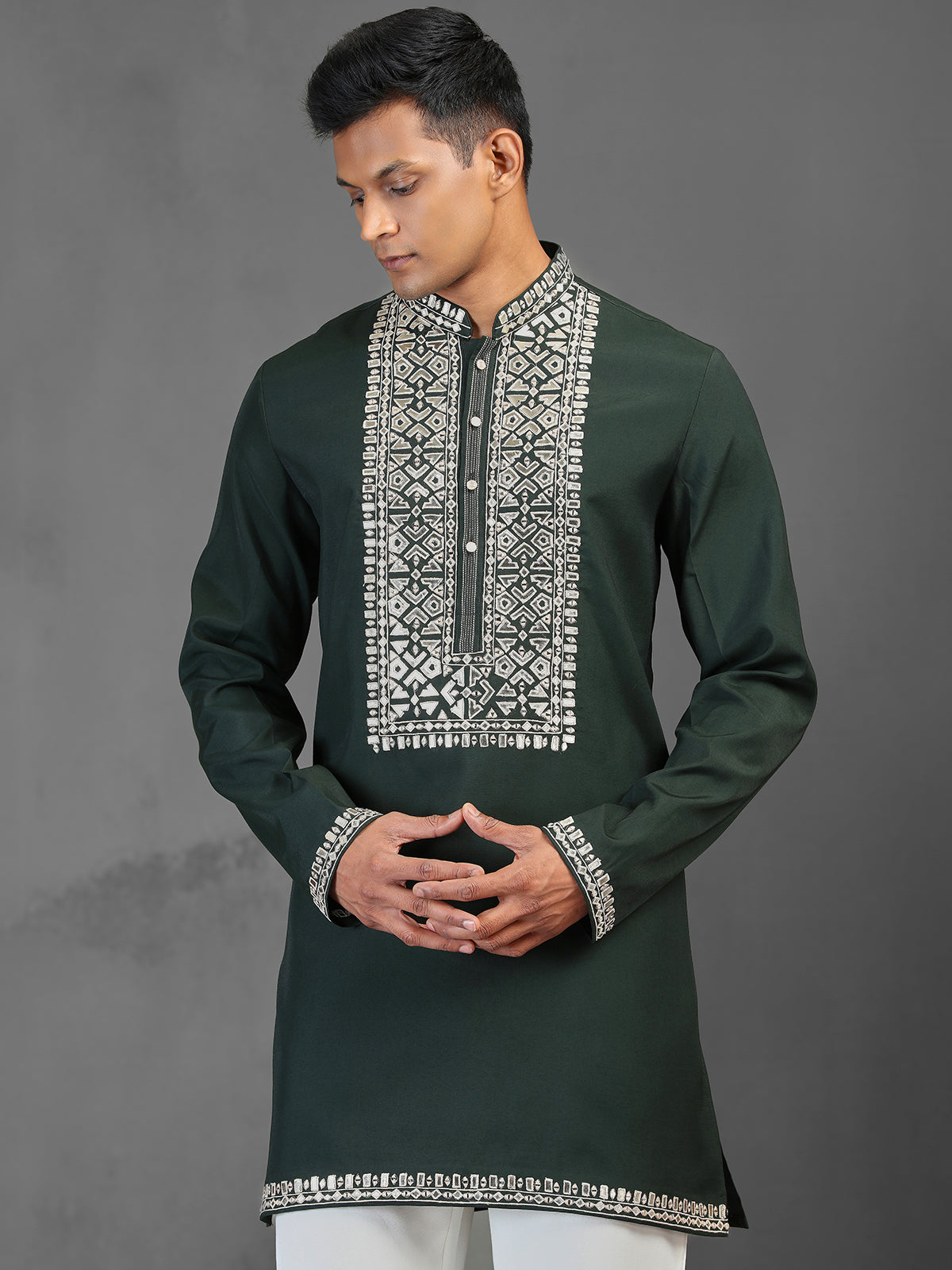 Dark green cotton silk kurta suit for wedding ceremonies