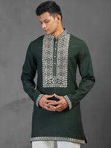 Dark green cotton silk kurta suit for wedding ceremonies