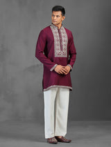 Maroon festive wear cotton silk kurta suit for men