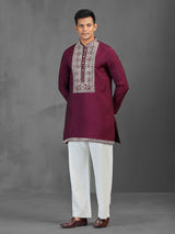 Maroon festive wear cotton silk kurta suit for men