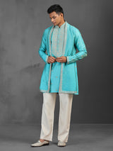 Firozi blue wedding wear art silk kurta suit with dupatta