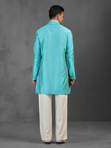 Firozi blue wedding wear art silk kurta suit with dupatta