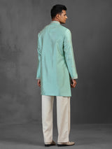 Light aqua art silk kurta suit for traditional celebration