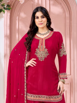 Magenta silk pakistani style embellished palazzo festive suit