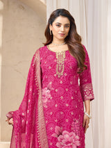 Rani pink silk bandhej printed festive salwar suit