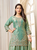 Mint green chinon silk pakistani style palazzo suit