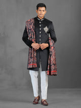 Black velvet reception wear indowestern suit