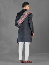 Black velvet reception wear indowestern suit