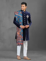 Navy velvet indowestern suit with dupatta