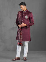 Wine wedding wear indowestern suit with dupatta