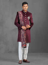 Wine wedding wear indowestern suit with dupatta