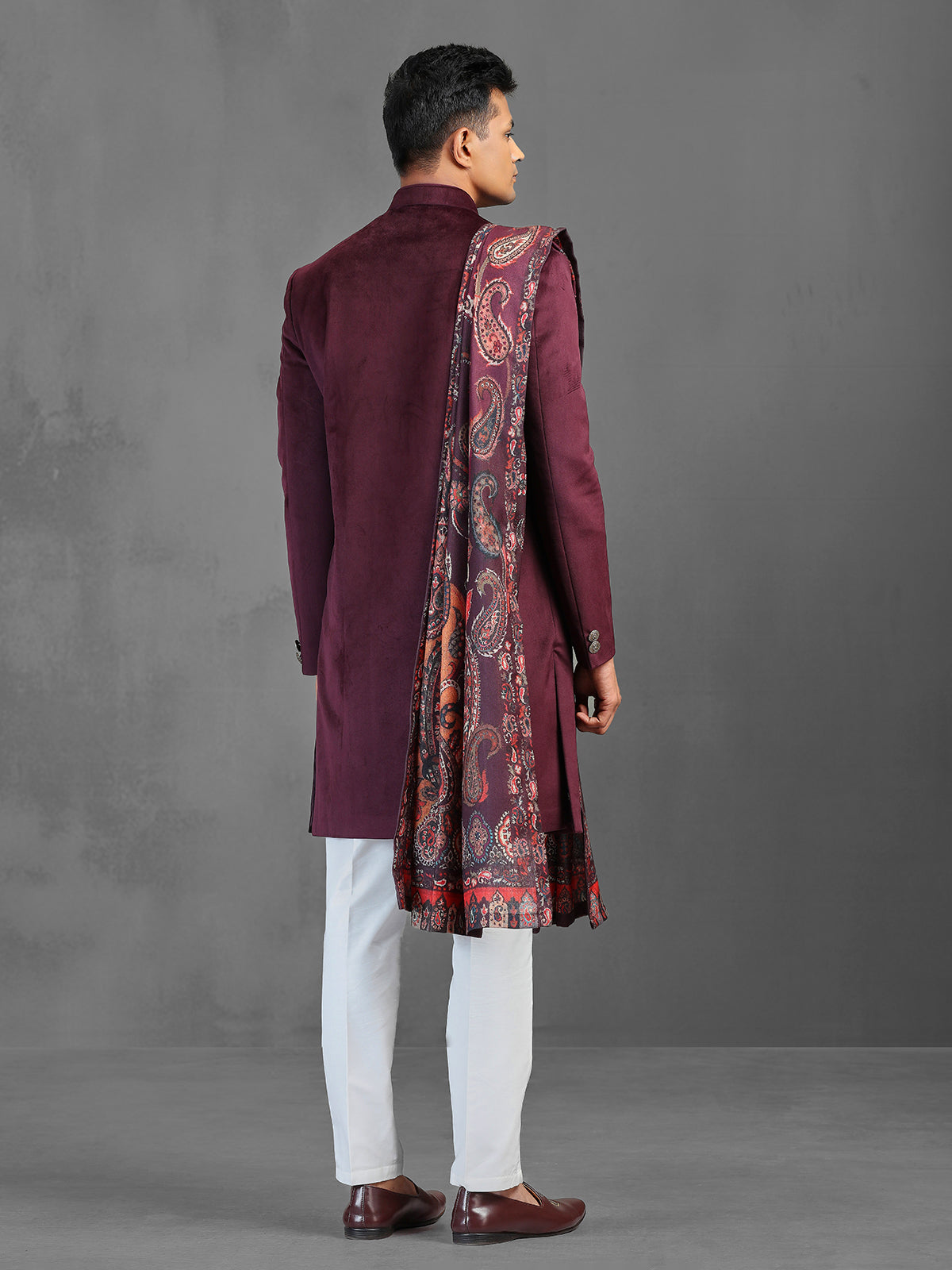 Wine wedding wear indowestern suit with dupatta
