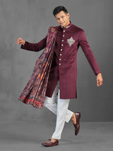 Wine wedding wear indowestern suit with dupatta