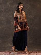 Navy crepe silk printed dhoti style festive suit