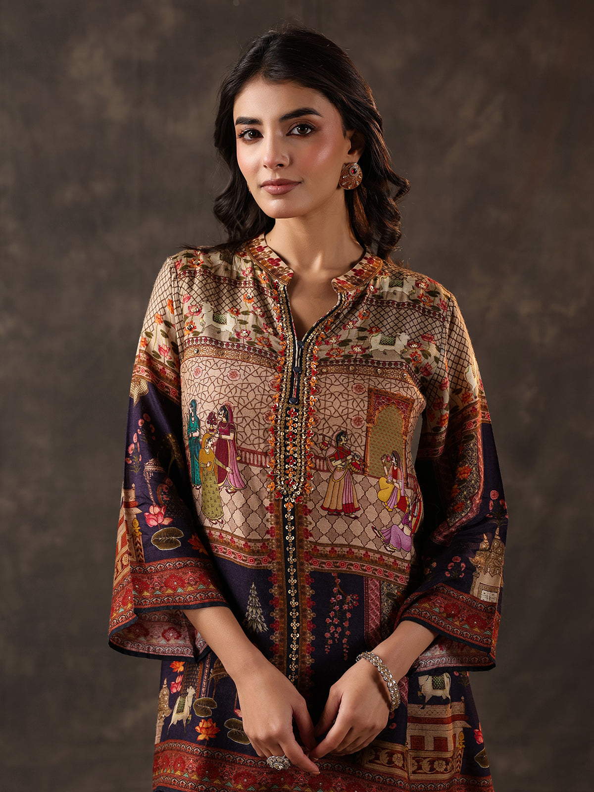 Navy crepe silk printed dhoti style festive suit