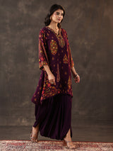 Purple crepe silk zardosi designer dhoti suit