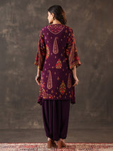 Purple crepe silk zardosi designer dhoti suit