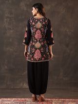 Black crepe silk printed designer dhoti suit