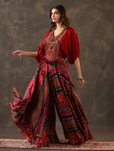 Red crepe silk embellished designer palazzo suit