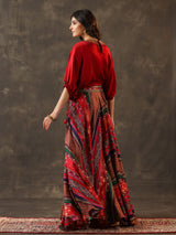 Red crepe silk embellished designer palazzo suit