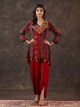 Maroon crepe silk mirror work dhoti suit