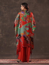 Red crepe silk kaftan style indo western suit