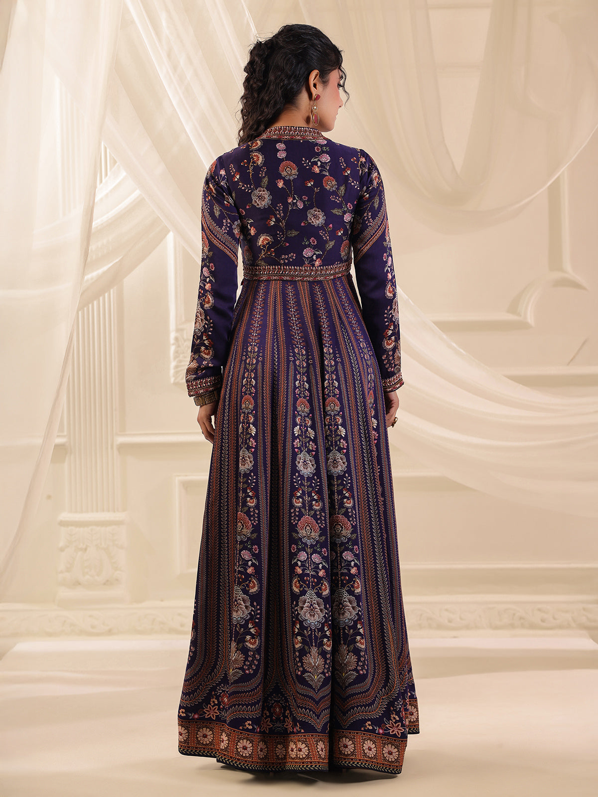 Purple silk anarkali style designer palazzo suit