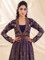 Purple silk anarkali style designer palazzo suit