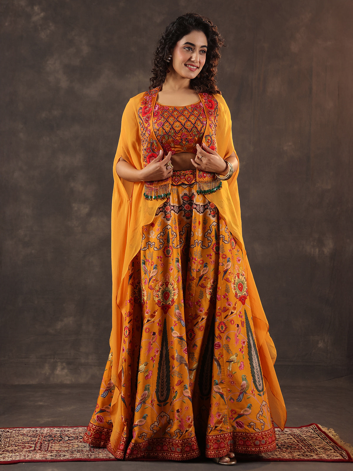 Mustard yellow silk jacket style festive palazzo suit