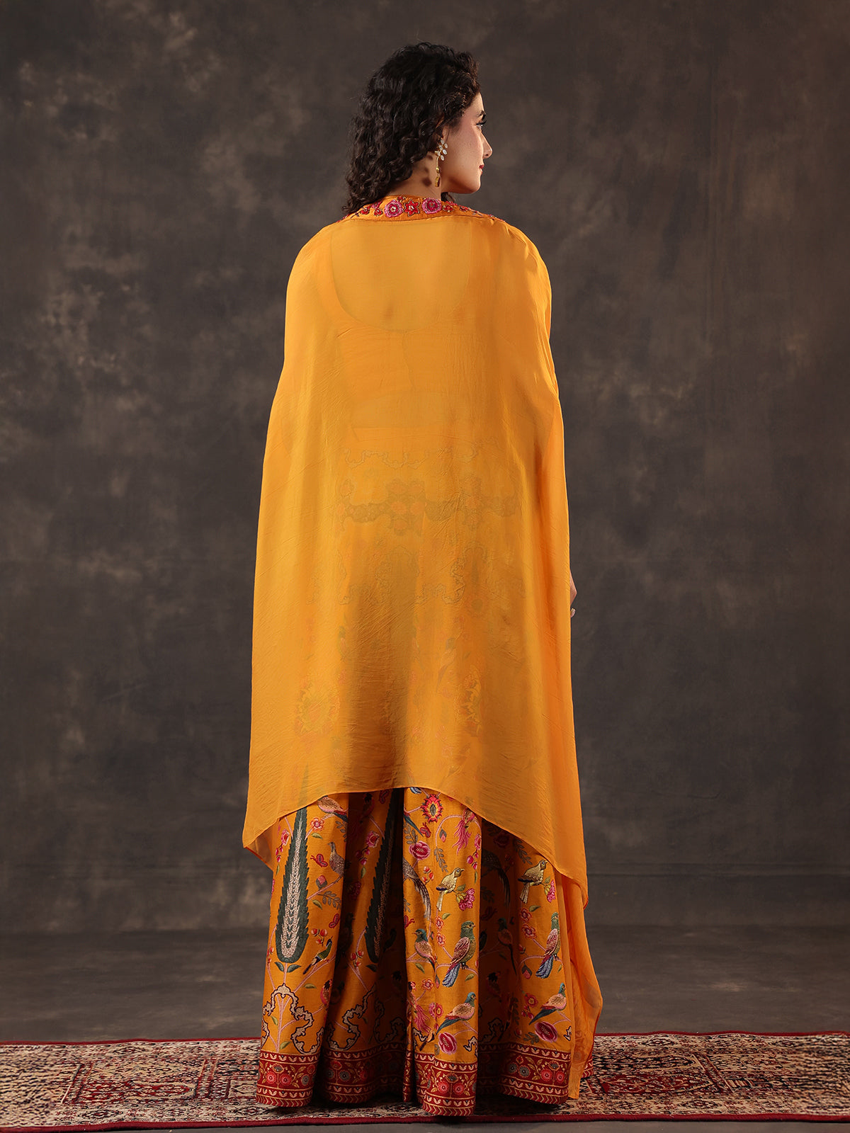 Mustard yellow silk jacket style festive palazzo suit