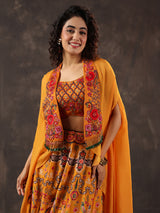 Mustard yellow silk jacket style festive palazzo suit