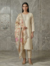 Cream silk straight cut salwar suit festive wear