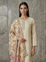 Cream silk straight cut salwar suit festive wear