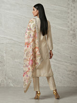 Cream silk straight cut salwar suit festive wear