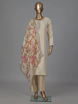 Cream silk straight cut salwar suit festive wear