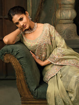 Pista green shaded kanjipuram silk wedding saree