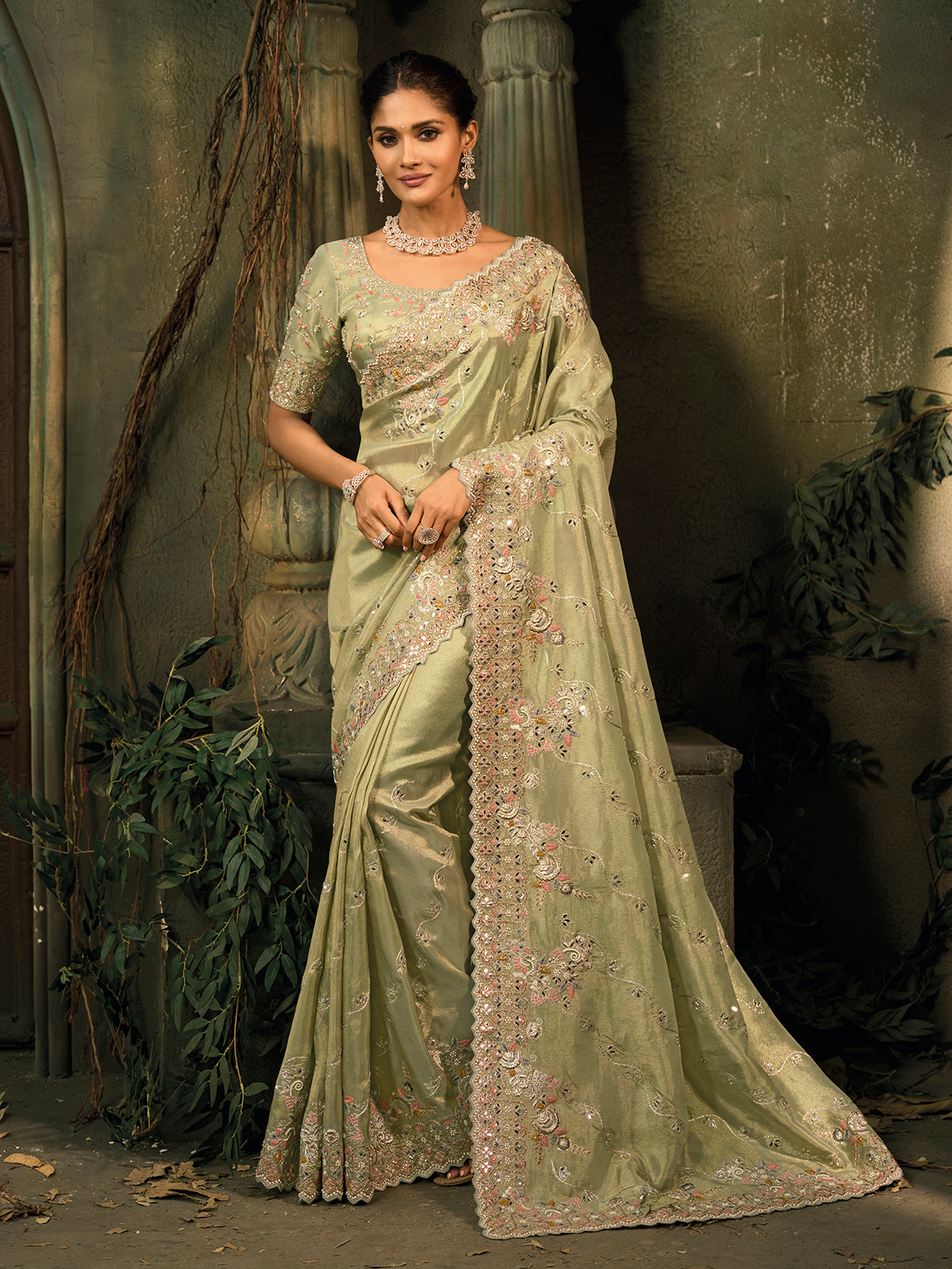 Pista green shaded kanjipuram silk wedding saree