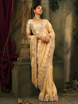 Yellow ziraf silk embellished festive wedding saree