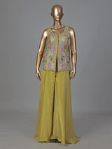 Mehendi green silk palazzo suit festive designer wear