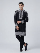 Black silk embroidered festive kurta suit