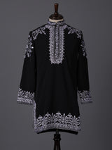 Black silk embroidered festive kurta suit