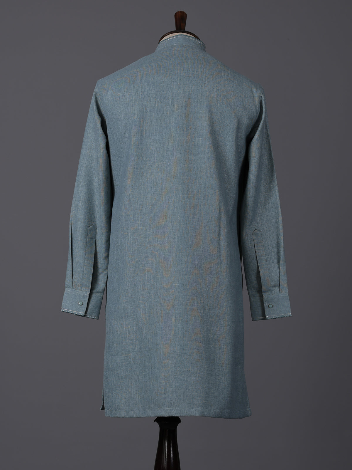 Teal green linen kurta suit with brotch