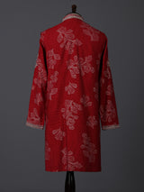 Red silk printed aabla work festive kurta suit
