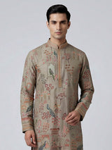 Olive silk printed thread work festive kurta suit