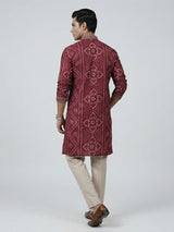 Purple silk bandhej printed festive kurta suit
