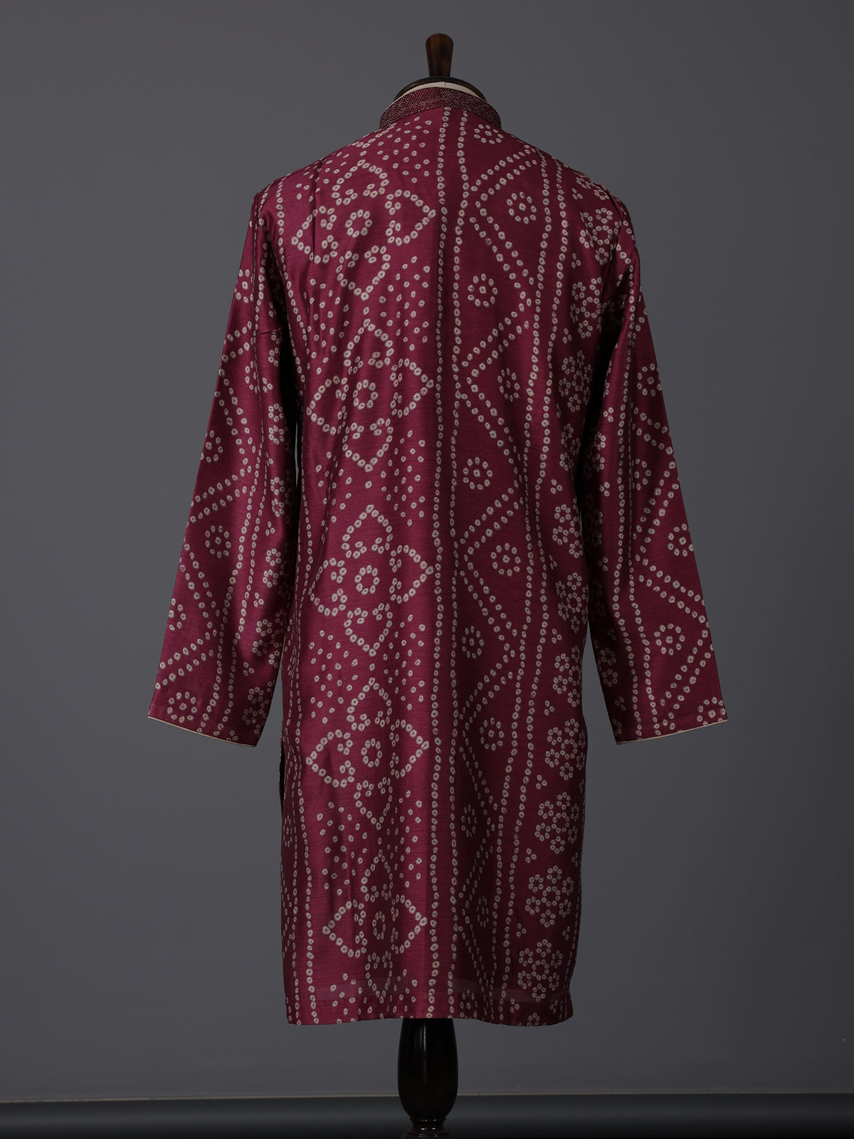 Purple silk bandhej printed festive kurta suit