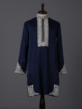 Navy blue silk aabla work festive kurta suit
