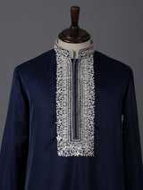 Navy blue silk aabla work festive kurta suit