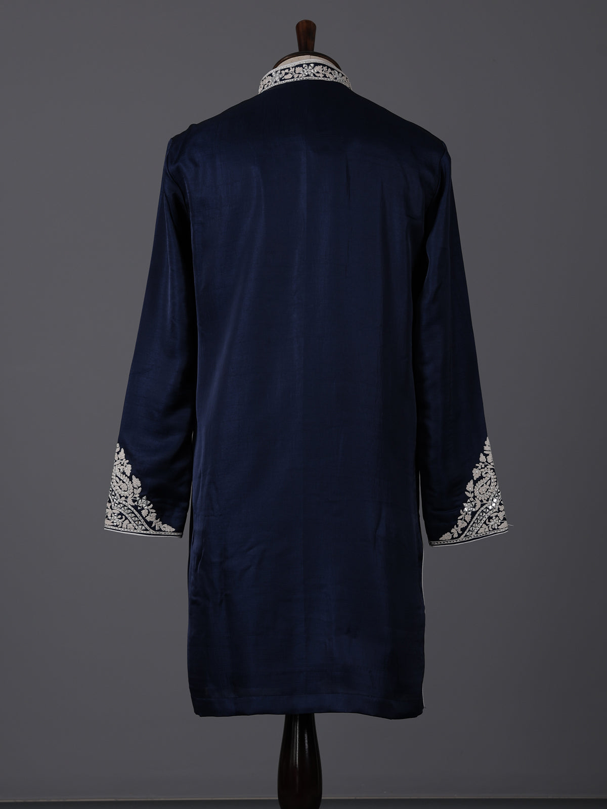 Navy blue silk aabla work festive kurta suit